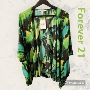 🆕️Forever 21 Open Front Summer Cardigan Leaf Print Resort NWT Size L